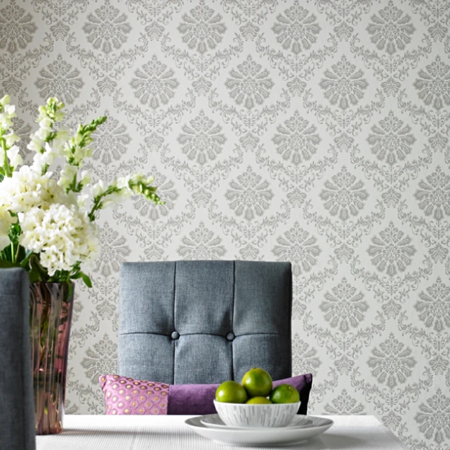 Broughton, Grey Luxury Damask, 1838 Wallcoverings, 5.3mp / rola